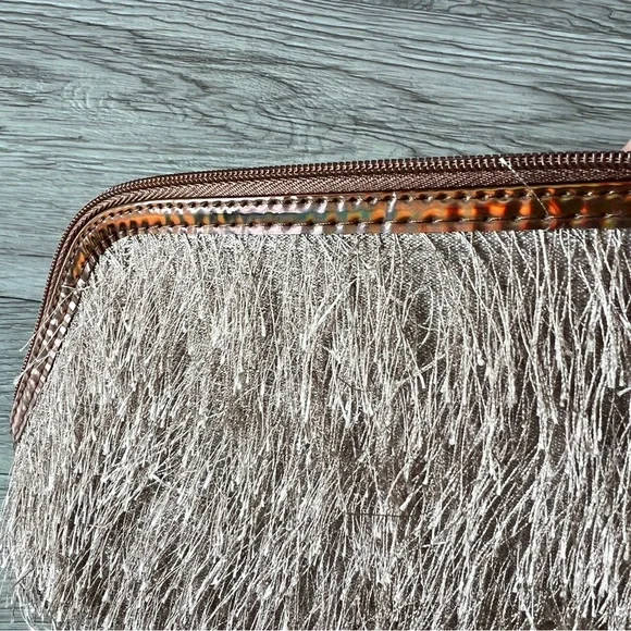 LANCÔME Clutch Makeup Bag Travel Textured Fringe Metallic Zippered fully lined - Picture 4 of 8